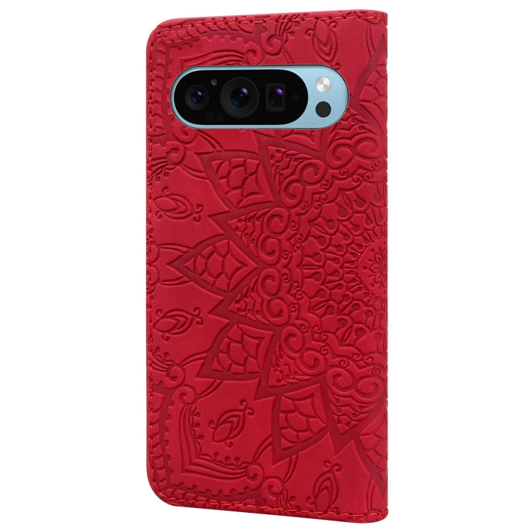 For Google Pixel 9 Pro XL / 10 Pro XL Mandala Embossed Dual-Fold Calf Leather Phone Case(Red) by buy2fix