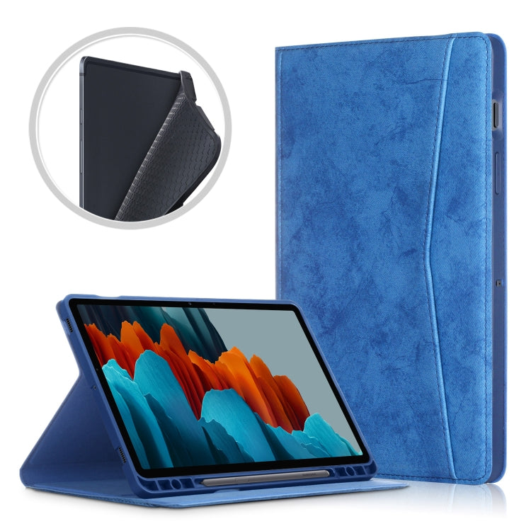 For Samsung Galaxy Tab S8 / Galaxy Tab S7 T870/T875 TPU Front Support Horizontal Flip Leather Case with Holder & Pen Slot & Sleep / Wake-up Function(Dark Blue) by buy2fix
