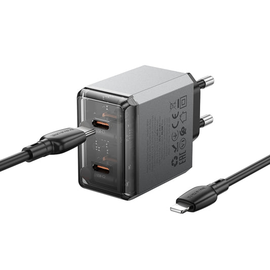 BOROFONE BN21 PD 40W 2 Type-C Charger with 1m Type-C to 8 Pin Cable Set, For:EU Plug(Tarnish) - USB Charger by Borofone | Online Shopping UK | buy2fix