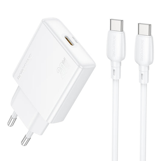 BOROFONE BN23 PD 20W Type-C Charger with 1m Type-C to Type-C Cable Set, Plug Type:EU Plug(White) - USB Charger by Borofone | Online Shopping UK | buy2fix