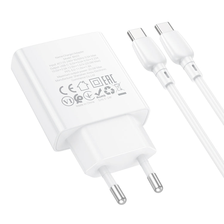 BOROFONE BN23 PD 20W Type-C Charger with 1m Type-C to Type-C Cable Set, Plug Type:EU Plug(White) - USB Charger by Borofone | Online Shopping UK | buy2fix