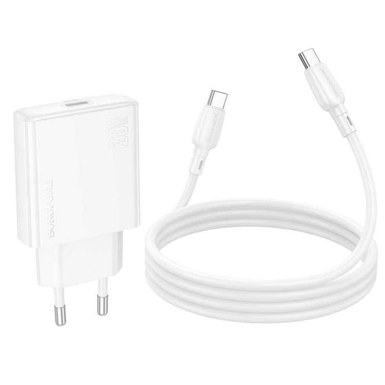 BOROFONE BN23 PD 20W Type-C Charger with 1m Type-C to Type-C Cable Set, Plug Type:EU Plug(White) - USB Charger by Borofone | Online Shopping UK | buy2fix