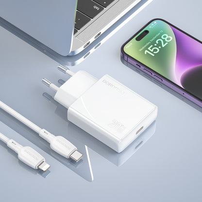 BOROFONE BN23 PD 20W Type-C Charger with 1m Type-C to 8 Pin Cable Set, Plug Type:EU Plug(White) - USB Charger by Borofone | Online Shopping UK | buy2fix