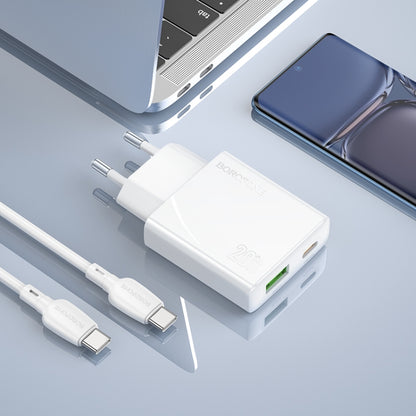 BOROFONE BN24 PD 20W USB, Type-C Charger with 1m Type-C to Type-C Cable Set, Plug Type:EU Plug(White) - USB Charger by Borofone | Online Shopping UK | buy2fix