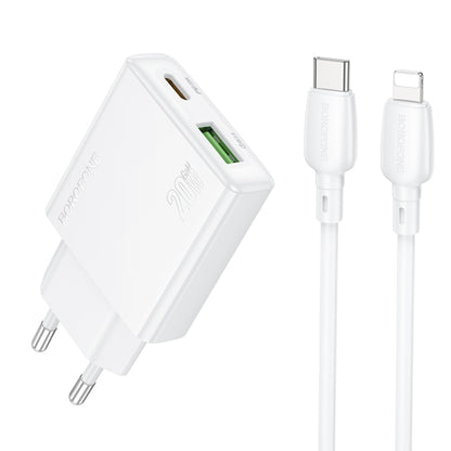 BOROFONE BN24 PD 20W USB, Type-C Charger with 1m Type-C to 8 Pin Cable Set, Plug Type:EU Plug(White) - USB Charger by Borofone | Online Shopping UK | buy2fix