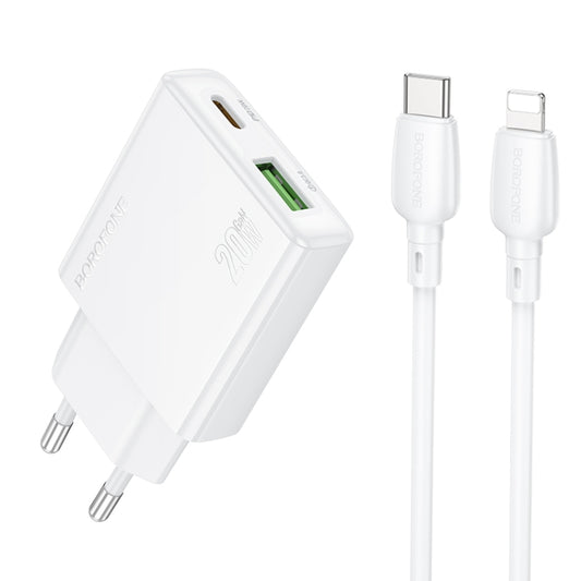 BOROFONE BN24 PD 20W USB, Type-C Charger with 1m Type-C to 8 Pin Cable Set, Plug Type:EU Plug(White) - USB Charger by Borofone | Online Shopping UK | buy2fix