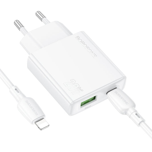 BOROFONE BN24 PD 20W USB, Type-C Charger with 1m Type-C to 8 Pin Cable Set, Plug Type:EU Plug(White) - USB Charger by Borofone | Online Shopping UK | buy2fix