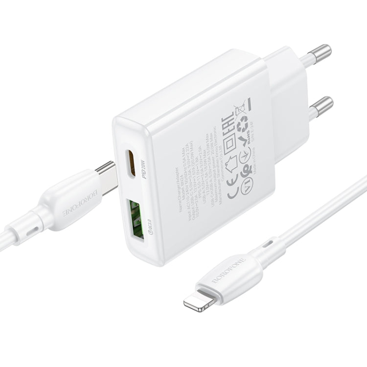 BOROFONE BN24 PD 20W USB, Type-C Charger with 1m Type-C to 8 Pin Cable Set, Plug Type:EU Plug(White) - USB Charger by Borofone | Online Shopping UK | buy2fix