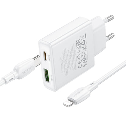 BOROFONE BN24 PD 20W USB, Type-C Charger with 1m Type-C to 8 Pin Cable Set, Plug Type:EU Plug(White) - USB Charger by Borofone | Online Shopping UK | buy2fix