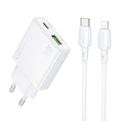 BOROFONE BN25 PD 30W USB, Type-C Charger with 1m Type-C to 8 Pin Cable Set, Plug Type:EU Plug(White) - USB Charger by Borofone | Online Shopping UK | buy2fix
