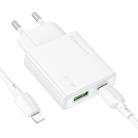 BOROFONE BN25 PD 30W USB, Type-C Charger with 1m Type-C to 8 Pin Cable Set, Plug Type:EU Plug(White) - USB Charger by Borofone | Online Shopping UK | buy2fix