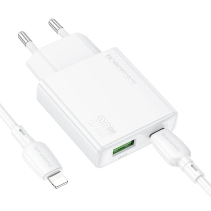 BOROFONE BN25 PD 30W USB, Type-C Charger with 1m Type-C to 8 Pin Cable Set, Plug Type:EU Plug(White) - USB Charger by Borofone | Online Shopping UK | buy2fix