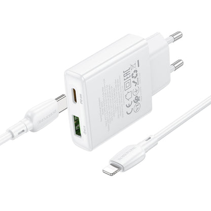 BOROFONE BN25 PD 30W USB, Type-C Charger with 1m Type-C to 8 Pin Cable Set, Plug Type:EU Plug(White) - USB Charger by Borofone | Online Shopping UK | buy2fix