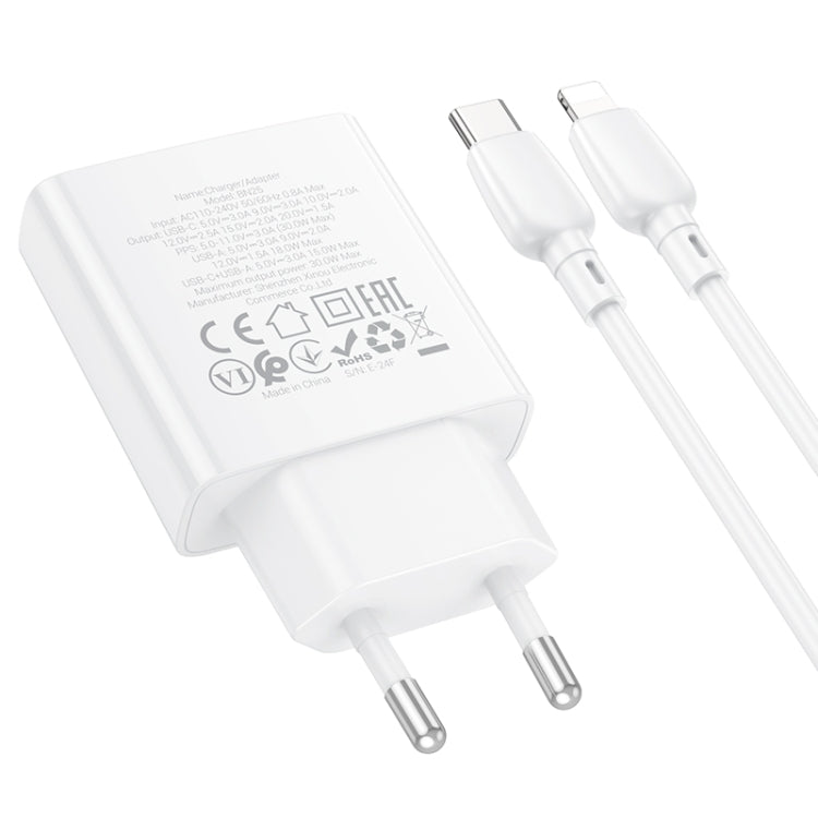 BOROFONE BN25 PD 30W USB, Type-C Charger with 1m Type-C to 8 Pin Cable Set, Plug Type:EU Plug(White) - USB Charger by Borofone | Online Shopping UK | buy2fix