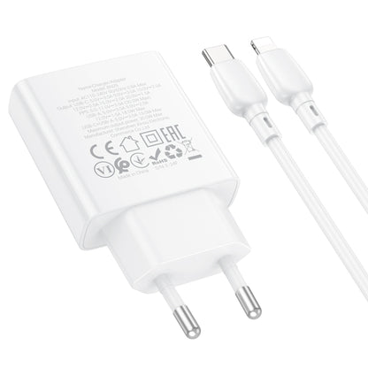BOROFONE BN25 PD 30W USB, Type-C Charger with 1m Type-C to 8 Pin Cable Set, Plug Type:EU Plug(White) - USB Charger by Borofone | Online Shopping UK | buy2fix