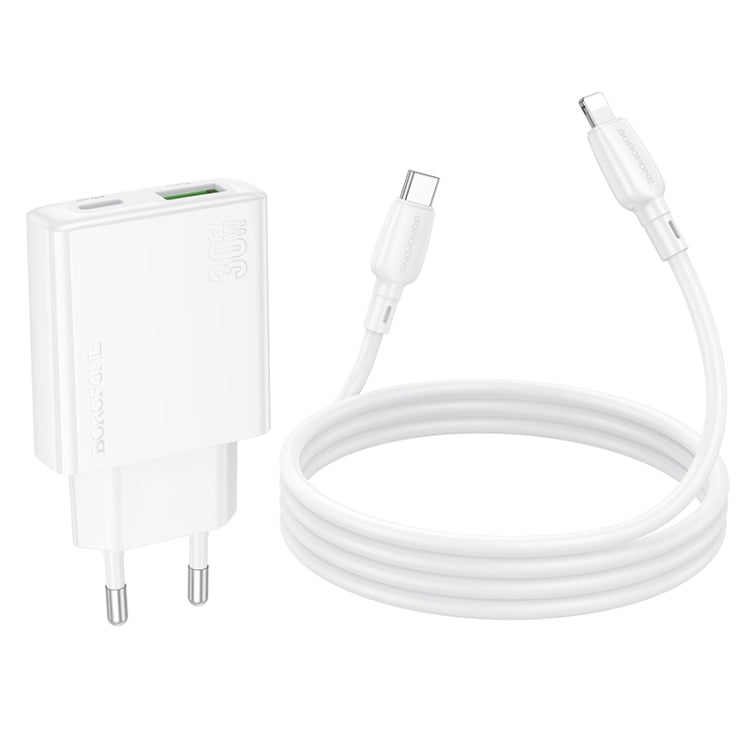 BOROFONE BN25 PD 30W USB, Type-C Charger with 1m Type-C to 8 Pin Cable Set, Plug Type:EU Plug(White) - USB Charger by Borofone | Online Shopping UK | buy2fix