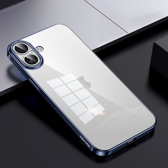 For iPhone 16 Plus SULADA Shine Through Series Plating TPU Transparent Phone Case(Titanium Blue)