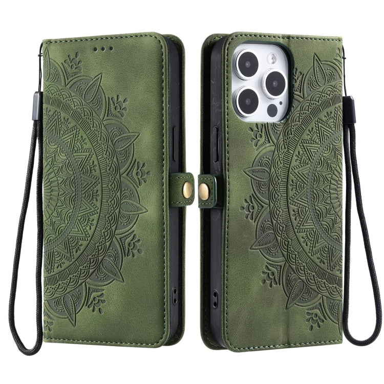 For iPhone 16 Pro Max Skin Feel Totem Embossed Leather Phone Case(Deep Green) by buy2fix