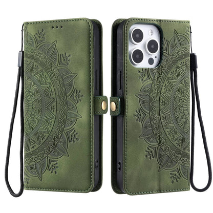 For iPhone 16 Pro Max Skin Feel Totem Embossed Leather Phone Case(Deep Green) by buy2fix