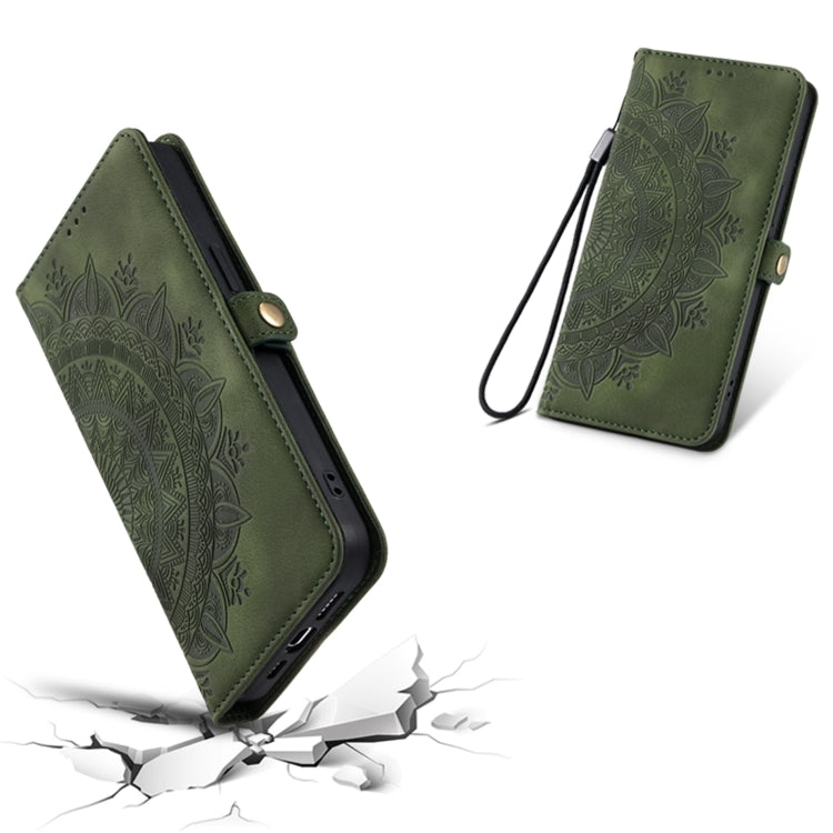 For iPhone 16 Pro Max Skin Feel Totem Embossed Leather Phone Case(Deep Green) by buy2fix