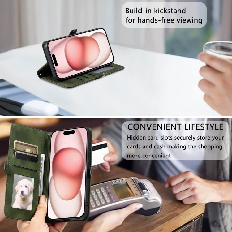 For iPhone 16 Pro Max Skin Feel Totem Embossed Leather Phone Case(Deep Green) by buy2fix