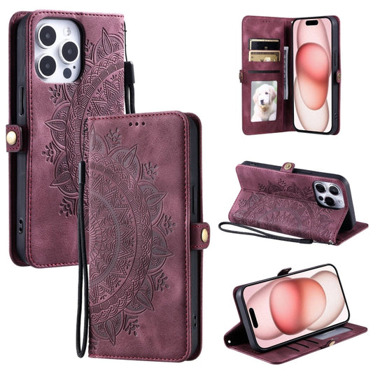 For iPhone 16 Pro Max Skin Feel Totem Embossed Leather Phone Case(Wine Red) by buy2fix