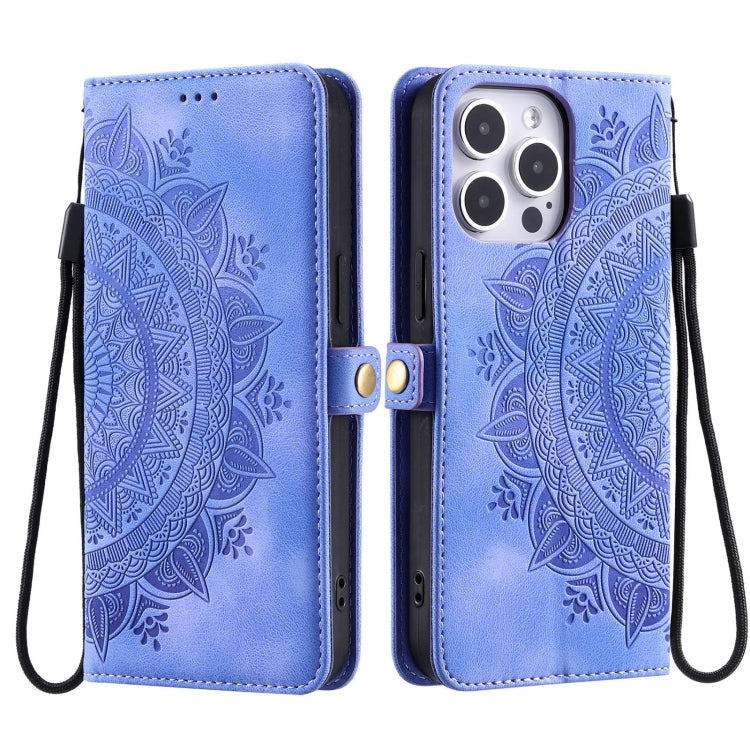 For iPhone 16 Pro Max Skin Feel Totem Embossed Leather Phone Case(Purple) by buy2fix