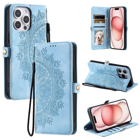 For iPhone 16 Pro Max Skin Feel Totem Embossed Leather Phone Case(Blue) by buy2fix