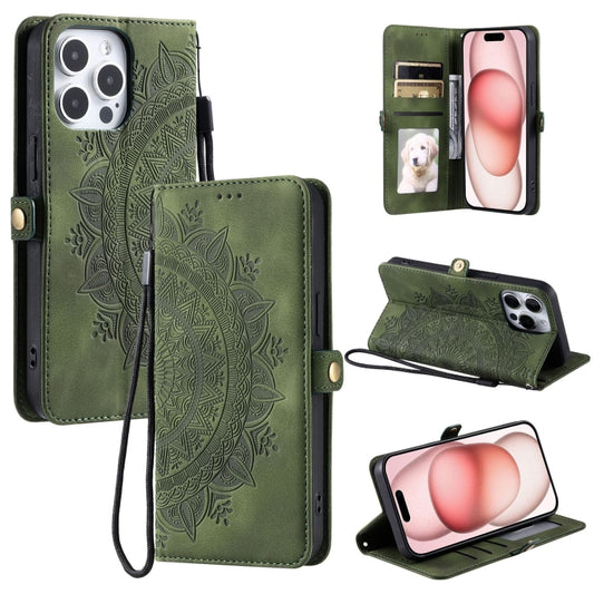 For iPhone 16 Pro Skin Feel Totem Embossed Leather Phone Case(Deep Green) by buy2fix