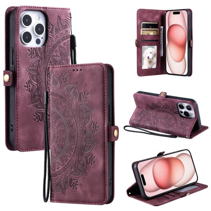For iPhone 16 Pro Skin Feel Totem Embossed Leather Phone Case(Wine Red) by buy2fix