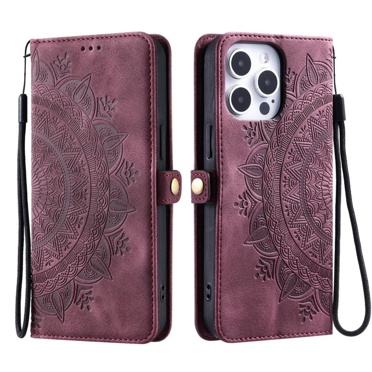 For iPhone 16 Pro Skin Feel Totem Embossed Leather Phone Case(Wine Red) by buy2fix