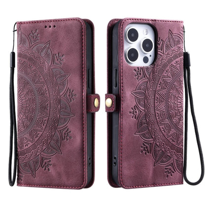 For iPhone 16 Pro Skin Feel Totem Embossed Leather Phone Case(Wine Red) by buy2fix