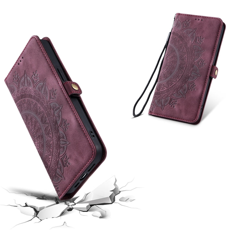 For iPhone 16 Pro Skin Feel Totem Embossed Leather Phone Case(Wine Red) by buy2fix