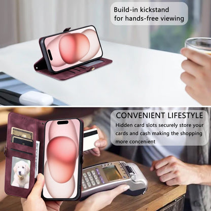 For iPhone 16 Pro Skin Feel Totem Embossed Leather Phone Case(Wine Red) by buy2fix