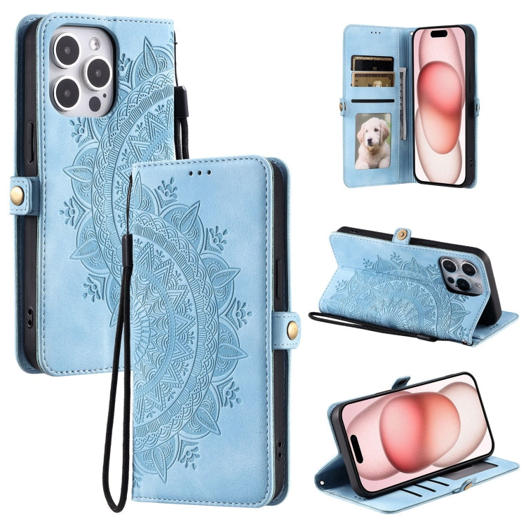 For iPhone 16 Pro Skin Feel Totem Embossed Leather Phone Case(Blue) by buy2fix