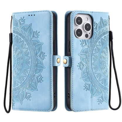 For iPhone 16 Pro Skin Feel Totem Embossed Leather Phone Case(Blue) by buy2fix