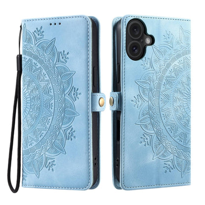 For iPhone 16 Plus Skin Feel Totem Embossed Leather Phone Case(Blue) - iPhone 16 Plus Cases by buy2fix | Online Shopping UK | buy2fix