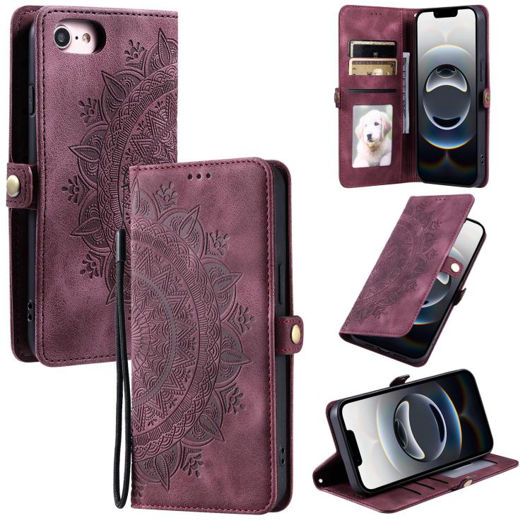 For iPhone 16e Skin Feel Totem Embossed Leather Phone Case(Wine Red) - iPhone 16e Cases by buy2fix | Online Shopping UK | buy2fix