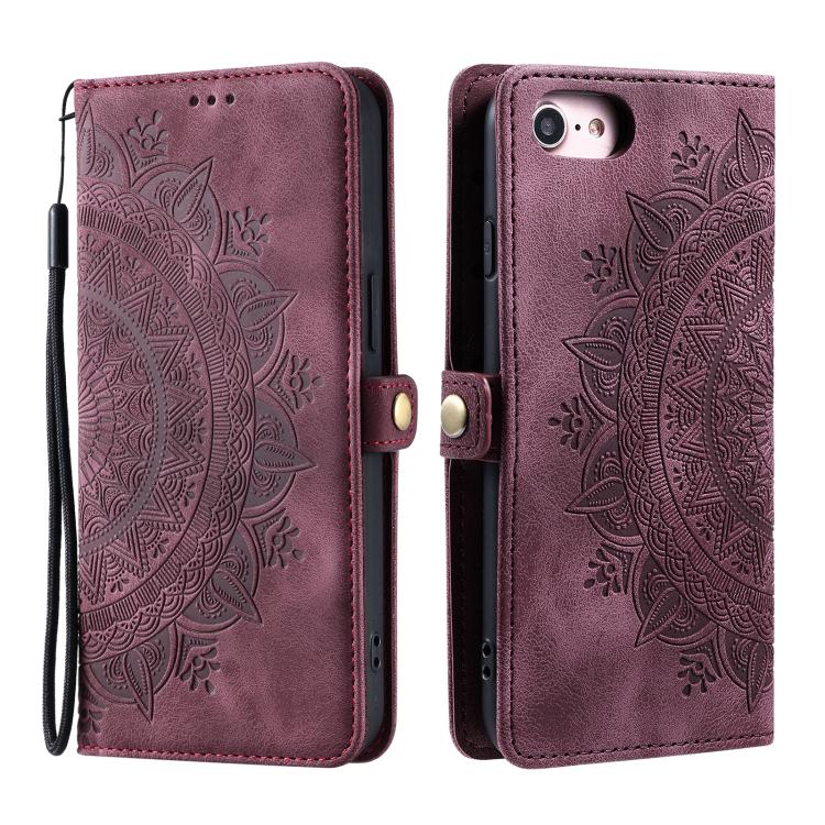 For iPhone 16e Skin Feel Totem Embossed Leather Phone Case(Wine Red) - iPhone 16e Cases by buy2fix | Online Shopping UK | buy2fix