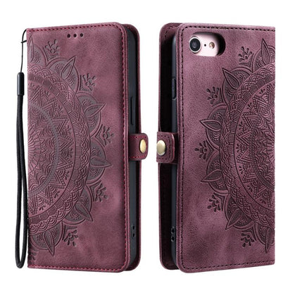 For iPhone 16e Skin Feel Totem Embossed Leather Phone Case(Wine Red) - iPhone 16e Cases by buy2fix | Online Shopping UK | buy2fix
