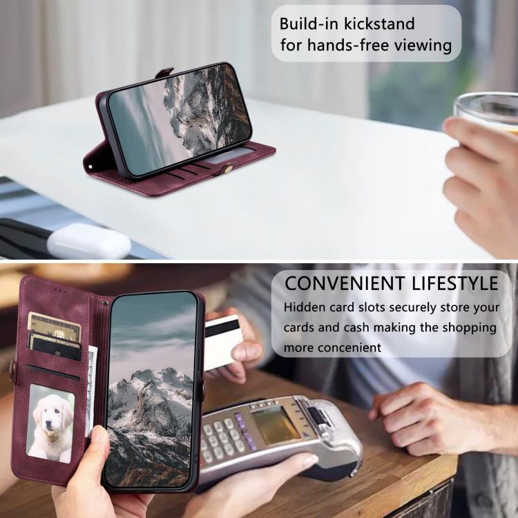 For iPhone 16e Skin Feel Totem Embossed Leather Phone Case(Wine Red) - iPhone 16e Cases by buy2fix | Online Shopping UK | buy2fix