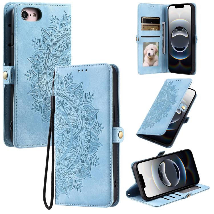 For iPhone 16e Skin Feel Totem Embossed Leather Phone Case(Blue) - iPhone 16e Cases by buy2fix | Online Shopping UK | buy2fix
