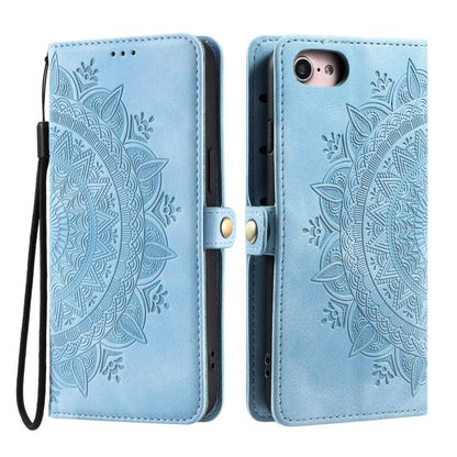 For iPhone 16e Skin Feel Totem Embossed Leather Phone Case(Blue) - iPhone 16e Cases by buy2fix | Online Shopping UK | buy2fix