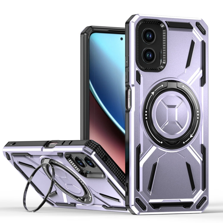 For Motorola Moto G Power 5G 2024 Armor II Series MagSafe Magnetic Holder Phone Case(Light Purple) by buy2fix
