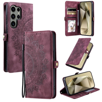 For Samsung Galaxy S25 Ultra 5G Skin Feel Totem Embossed Leather Phone Case(Wine Red) by buy2fix