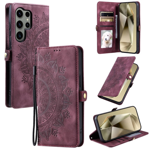 For Samsung Galaxy S25 Ultra 5G Skin Feel Totem Embossed Leather Phone Case(Wine Red) by buy2fix