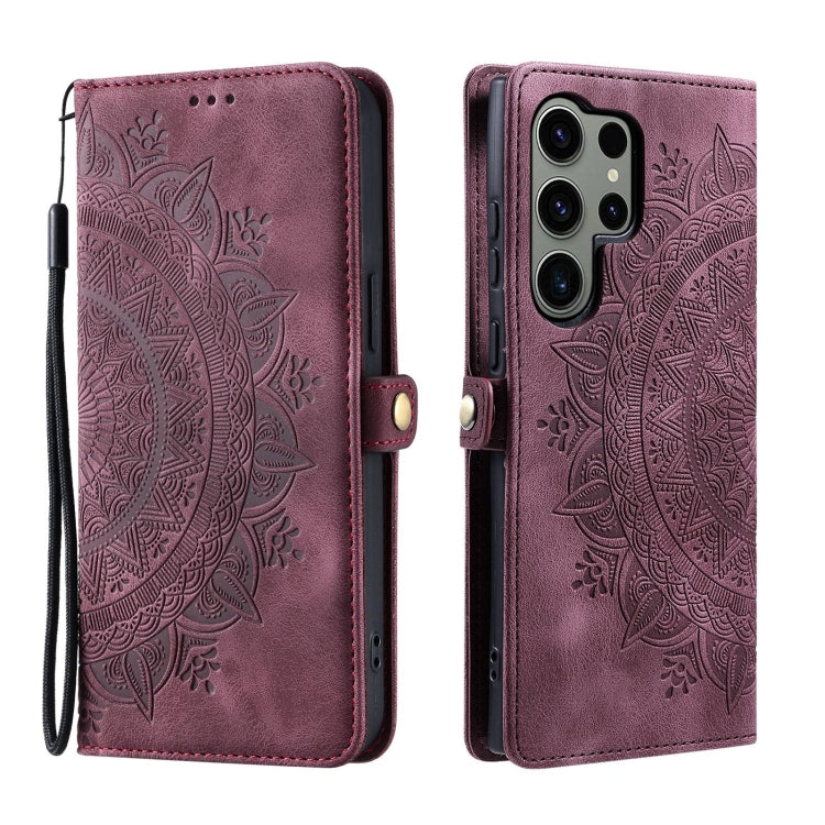 For Samsung Galaxy S25 Ultra 5G Skin Feel Totem Embossed Leather Phone Case(Wine Red) by buy2fix