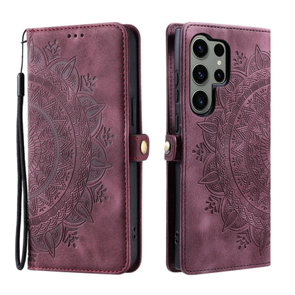 For Samsung Galaxy S25 Ultra 5G Skin Feel Totem Embossed Leather Phone Case(Wine Red) by buy2fix