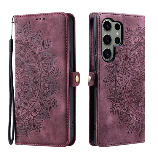 For Samsung Galaxy S25 Ultra 5G Skin Feel Totem Embossed Leather Phone Case(Wine Red) by buy2fix
