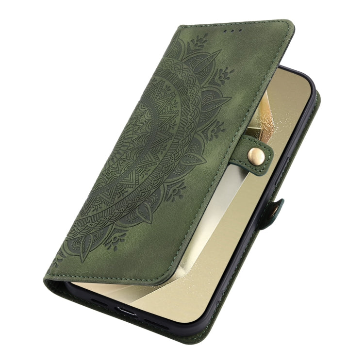 For Samsung Galaxy S25 5G Skin Feel Totem Embossed Leather Phone Case(Deep Green) by buy2fix
